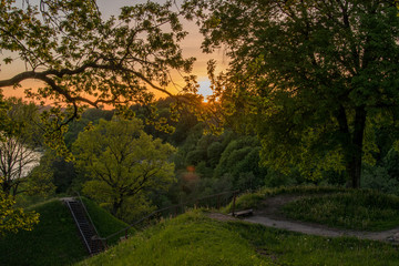 spring sunset in the park 