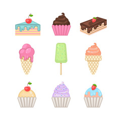 Sweets set.Vector ice cream,cupcake,cake,pie