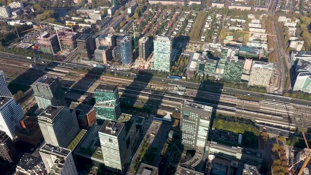 Aerial of Amsterdam with the financial office area known as the south axis - Zuid As