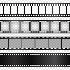 Film strips collection. Cinema or photo tape, strip. Vector illustration.