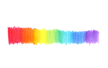 Rainbow pencil hatching on white background, top view