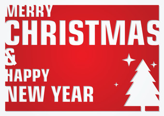 Simple flat red christmas card with pine tree & stars