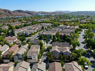 Aerial view of master-planned community and census-designated Ladera Ranch, South Orange County,...
