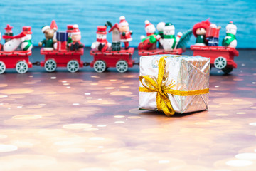 Christmas background concept with toys, decorations, ornaments with empty copy space