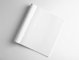 Blank book on white background, top view. Mock up for design