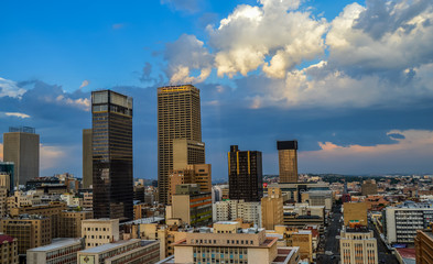 Fototapeta premium Johannesburg city skyline and hisgh rise towers and buildings