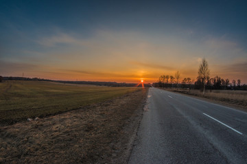 Fototapeta na wymiar road in the sunset