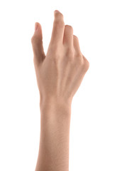 Obraz premium Woman holding something on white background, closeup of hand