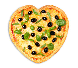 Tasty pizza with olives on white background