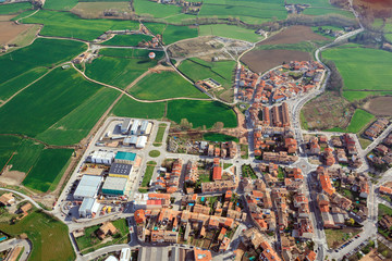 Aerial view of the village Calldetenes - suburb of town of Vic. Catalonia, Spain.