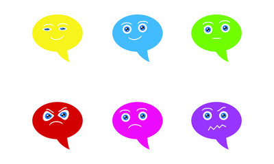 Funny cartoon faces set in different colors. Simple geometric flat style vector illustration.