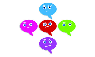 Funny cartoon faces set in different colors. Simple geometric flat style vector illustration.