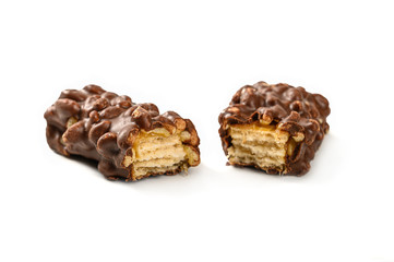 chocolate bar on white background.