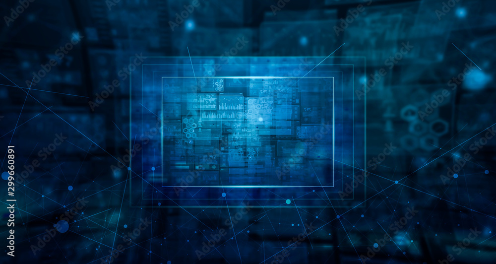 Fototapete technological background of blank frame futuristic environment. blank square figure with holographic