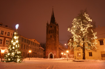 Fototapeta na wymiar church at winter night