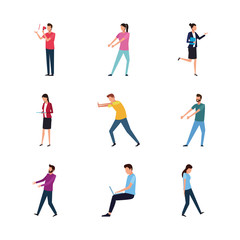 set of people doing actions, flat design