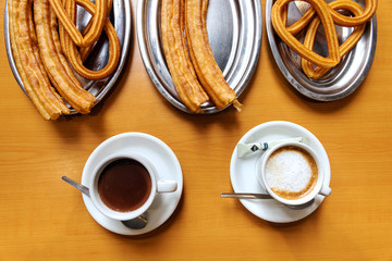 churros with chocolate and coffee