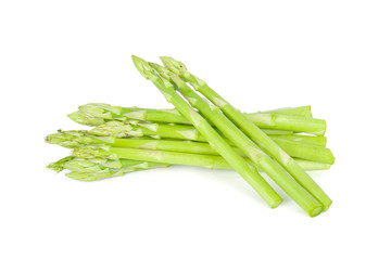 pile of fresh asparagus on white background