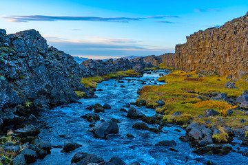 Mountain river in Iceland, rocks, water. 