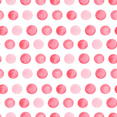 seamless pattern of peas on an isolated white background, watercolor illustration, hand-drawing, pink circles