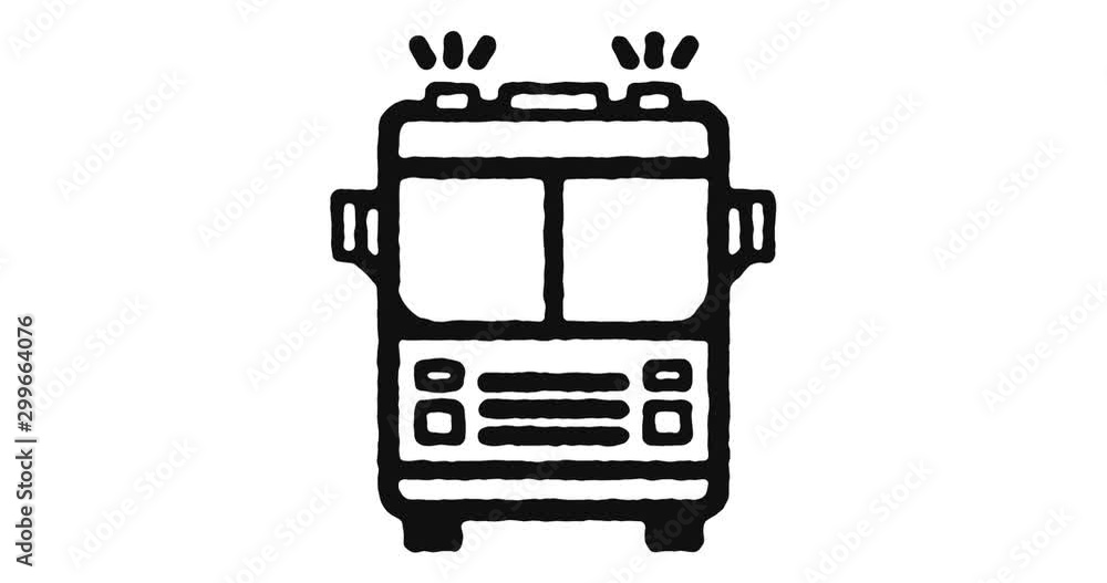 Poster fire engine outline icon animation footage/video. hand drawn like symbol animated with motion graphi