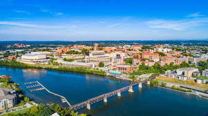 Downtown Knoxville Tennessee Drone Skyline Aerial