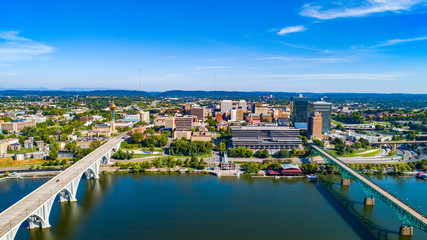 Fototapeta na wymiar Downtown Knoxville Tennessee Drone Skyline Aerial and Tennessee