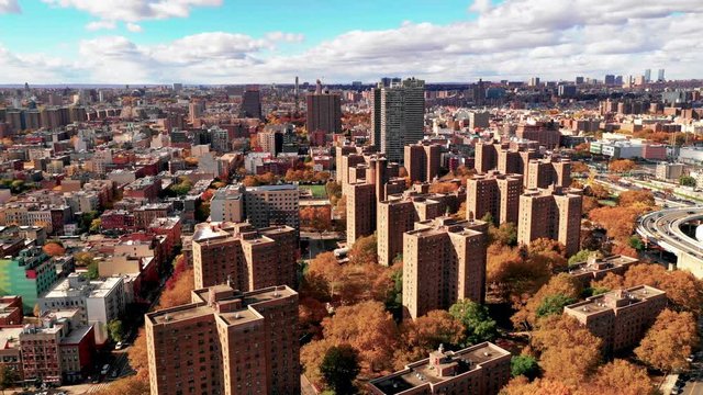 Bright Sunny Day over Housing Authority Buildings in Harlem New York