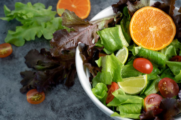 Healthy food salad with mixed leaves, tomato and ingredient. Healthy food and life style concept.