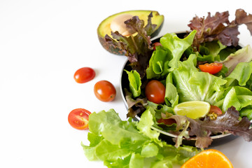 Healthy food salad with mixed leaves, tomato and ingredient. Healthy food and life style concept.
