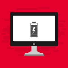 laptop with Battery icon, vector illustration, flat design