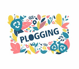 Plogging. Symbol of running and collecting garbage