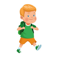 cute boy with backpack icon