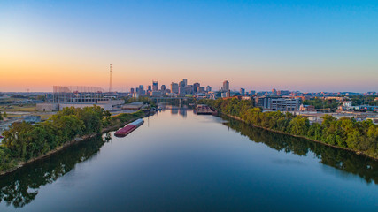 Nashville, Tennessee, USA Skyline Aerial and Cumberland River