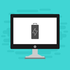 laptop with battery charger icon vector logo