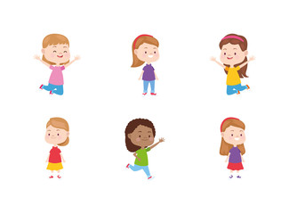 cartoon happy little girls icon set, flat design