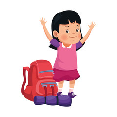 cartoon happy girl and school, flat design