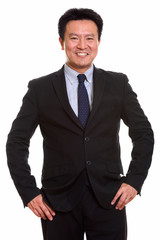 Studio shot of Japanese man isolated against white background