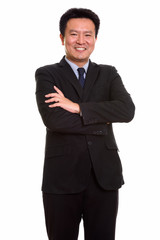 Studio shot of Japanese man isolated against white background