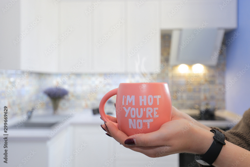 Wall mural hot cup drink coffee with words 