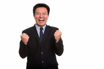 Studio shot of Japanese man isolated against white background