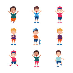 cartoon happy little boys icon set