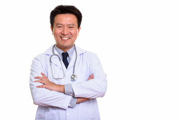 Fototapeta premium Studio shot of Japanese man isolated against white background