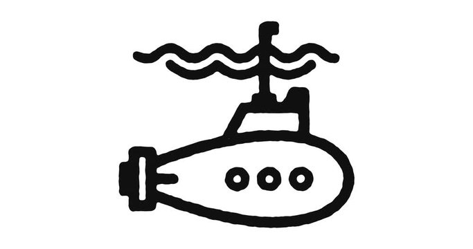 Submarine outline icon animation footage/video. Hand drawn like symbol animated with motion graphic, can be used as loop item, has alpha channel and it's at 4K video resolution.