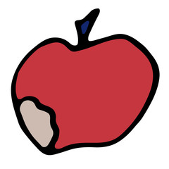 red bitten apple in doodle style. isolated vector illustration