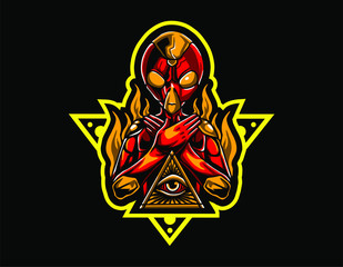 The awesome illustration alien logo mascot vector