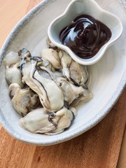 Fresh seafood oysters and oyster sauce