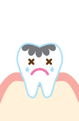 虫歯のかわいい歯のイラスト cute cartoon decayed tooth illustration