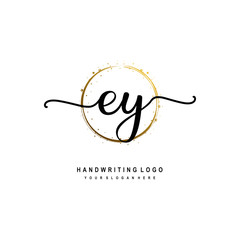 Fototapeta premium Initials letter EY vector handwriting logo template. with a circle brush and splash of gold paint