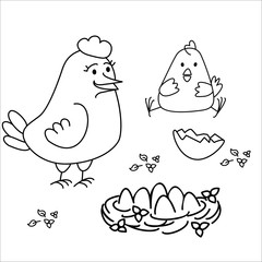 Cute cartoony, fabulous chicken and little chicken.